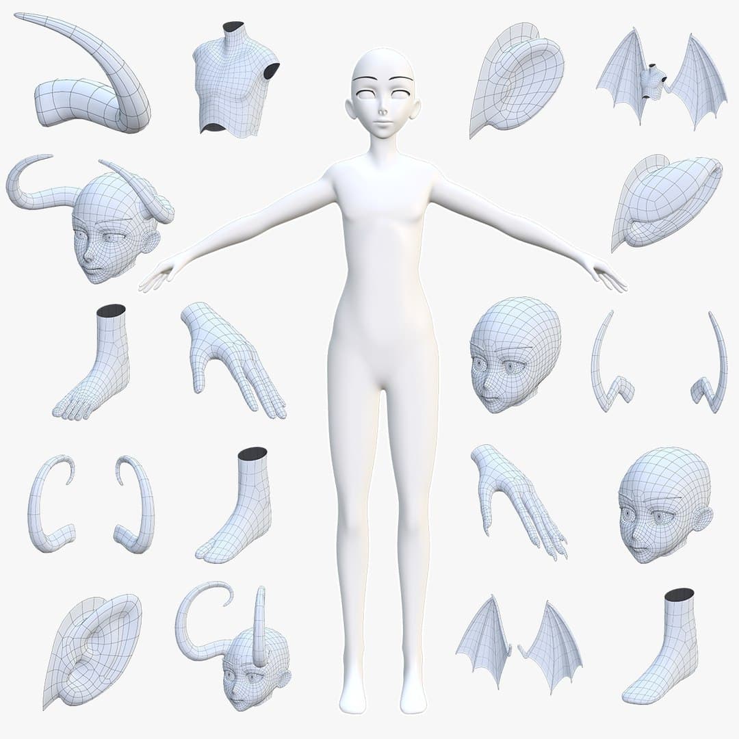 Optimizing 3D assets for mobile - customizable anime style base mesh